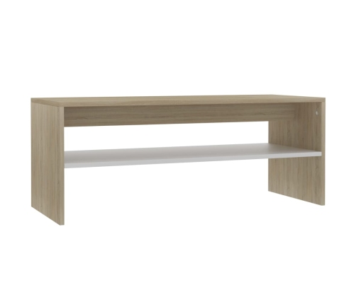 Mesa de centro madera contrachapada blanco y roble 100x40x40 cm