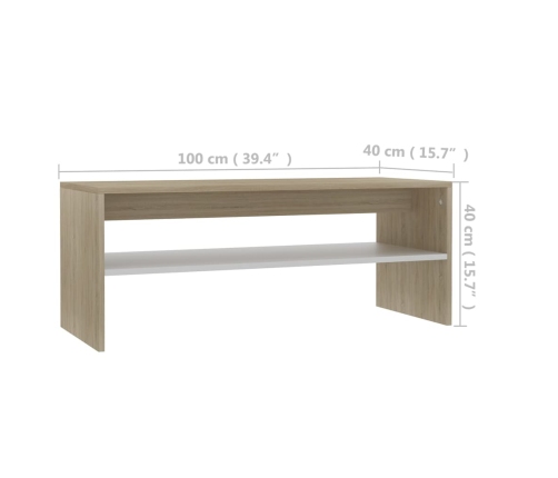 Mesa de centro madera contrachapada blanco y roble 100x40x40 cm