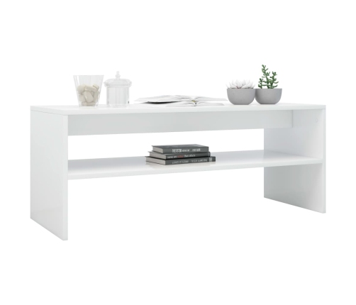 Mesa de centro madera contrachapada blanco brillo 100x40x40 cm