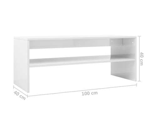 Mesa de centro madera contrachapada blanco brillo 100x40x40 cm