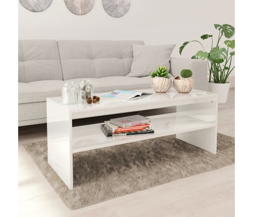 Mesa de centro madera contrachapada blanco brillo 100x40x40 cm