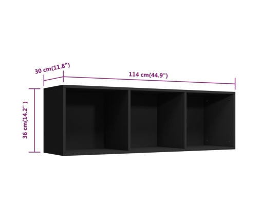 vidaXL Estantería libros/mueble TV contrachapada negro 36x30x114 cm