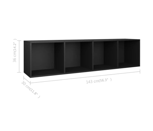 Estantería libros/mueble TV contrachapada negro 36x30x143 cm