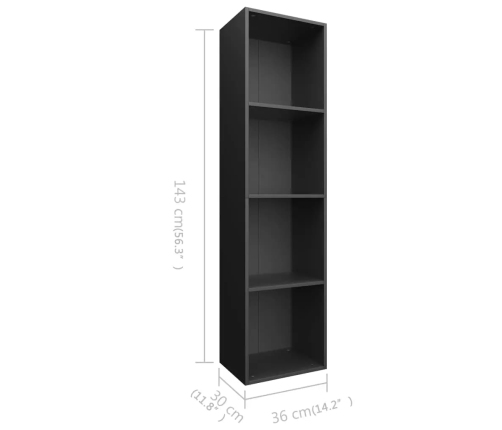 Estantería libros/mueble TV contrachapada negro 36x30x143 cm