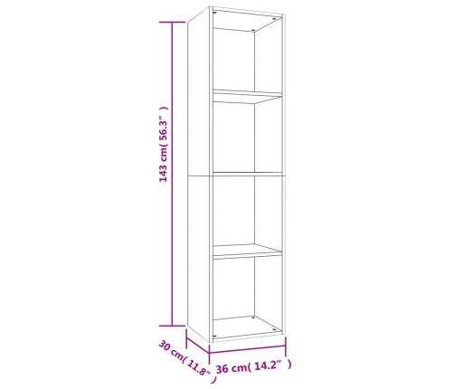 Estantería libros/mueble TV contrachapada roble 36x30x143 cm