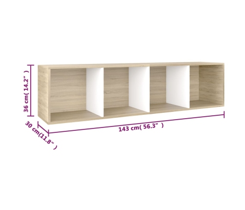 Estantería libros madera contrachapada blanco roble 36x30x143cm