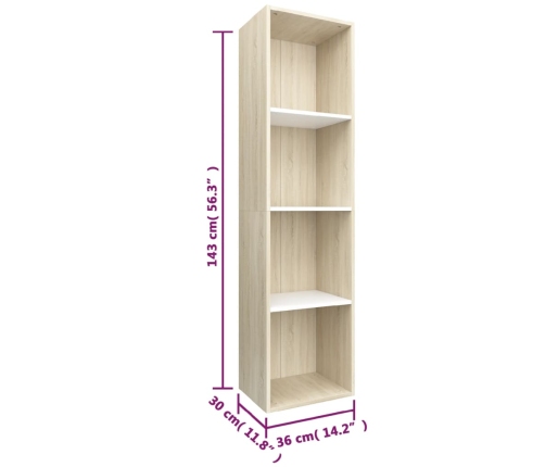 Estantería libros madera contrachapada blanco roble 36x30x143cm