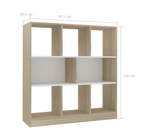 Estantería madera contrachapada blanco y roble 97,5x29,5x100 cm