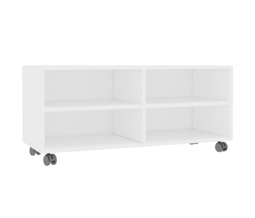 Mueble de TV con ruedas madera contrachapada blanco 90x35x35 cm