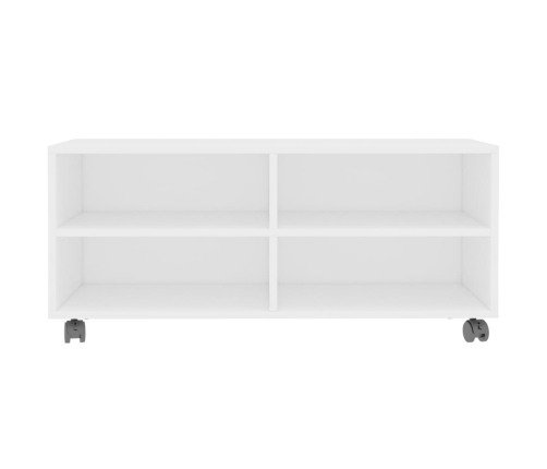 Mueble de TV con ruedas madera contrachapada blanco 90x35x35 cm