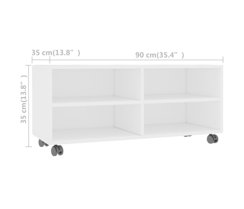 Mueble de TV con ruedas madera contrachapada blanco 90x35x35 cm