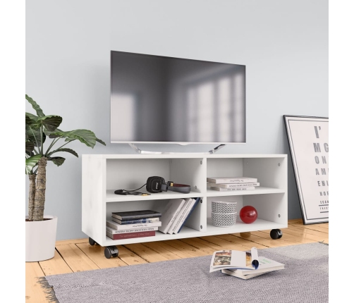 Mueble de TV con ruedas madera contrachapada blanco 90x35x35 cm