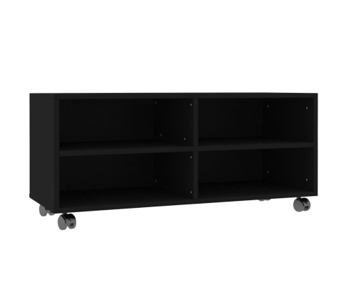 vidaXL Mueble de TV con ruedas madera contrachapada negro 90x35x35 cm