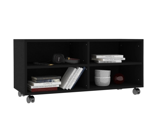 vidaXL Mueble de TV con ruedas madera contrachapada negro 90x35x35 cm