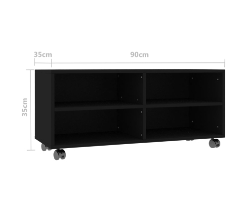 Mueble de TV con ruedas madera contrachapada negro 90x35x35 cm