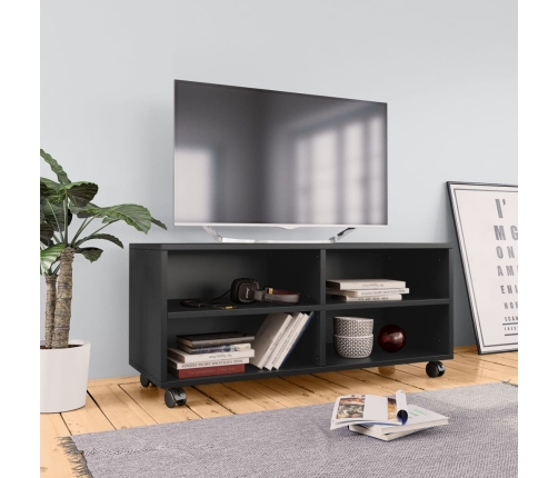 Mueble de TV con ruedas madera contrachapada negro 90x35x35 cm