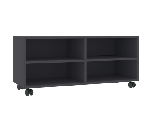 Mueble de TV con ruedas madera contrachapada gris 90x35x35 cm