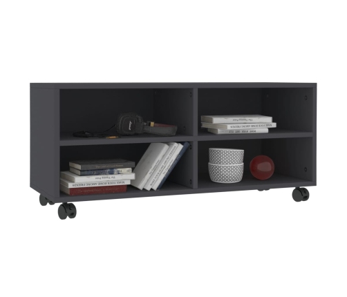 Mueble de TV con ruedas madera contrachapada gris 90x35x35 cm