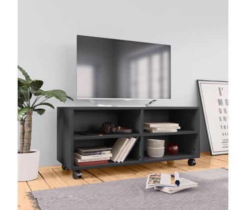 Mueble de TV con ruedas madera contrachapada gris 90x35x35 cm