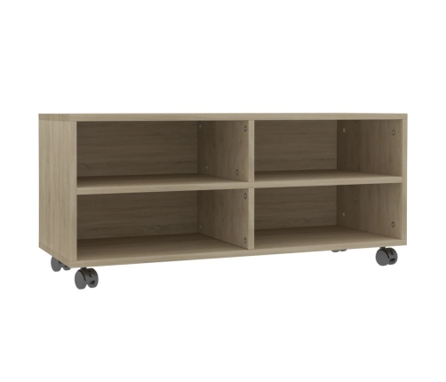 Mueble de TV ruedas madera contrachapada color roble 90x35x35cm