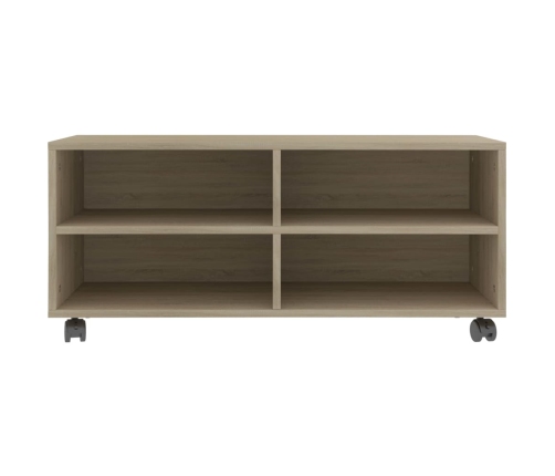 Mueble de TV ruedas madera contrachapada color roble 90x35x35cm