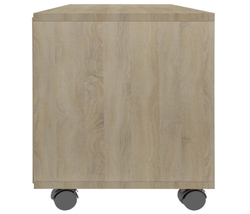 Mueble de TV ruedas madera contrachapada color roble 90x35x35cm