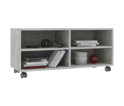 Mueble de TV con ruedas contrachapada gris hormigón 90x35x35 cm