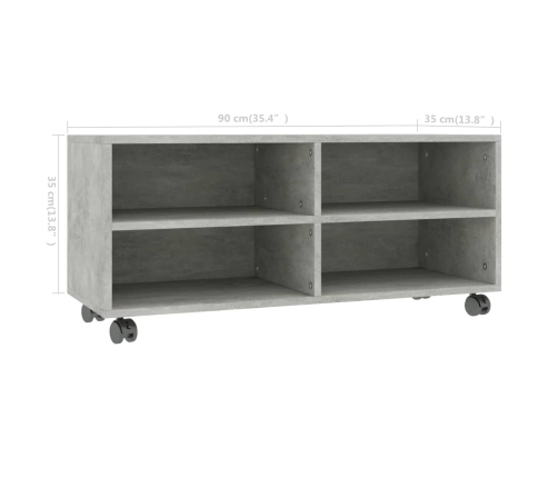 Mueble de TV con ruedas contrachapada gris hormigón 90x35x35 cm