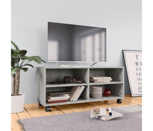 Mueble de TV con ruedas contrachapada gris hormigón 90x35x35 cm