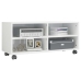 Mueble de TV con ruedas contrachapada blanco brillo 90x35x35 cm