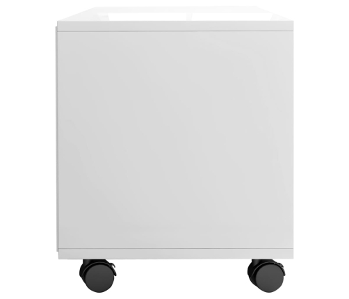 Mueble de TV con ruedas contrachapada blanco brillo 90x35x35 cm