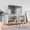 Mueble de TV con ruedas contrachapada blanco brillo 90x35x35 cm