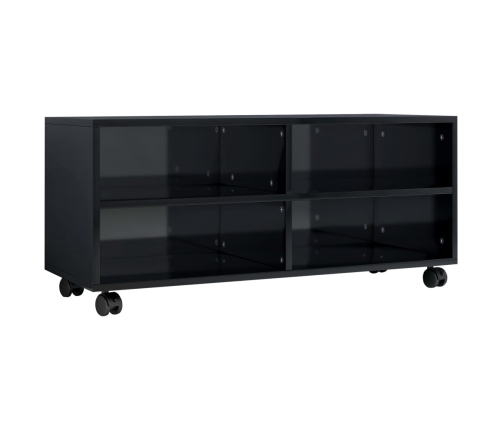 Mueble de TV con ruedas contrachapada negro brillo 90x35x35 cm