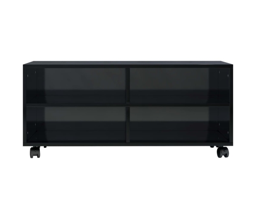 Mueble de TV con ruedas contrachapada negro brillo 90x35x35 cm