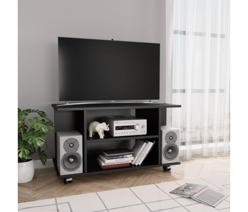 Mueble de TV con ruedas madera de ingeniería negro 80x40x45 cm