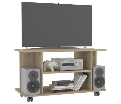 Mueble de TV ruedas madera ingeniería roble Sonoma 80x40x45 cm