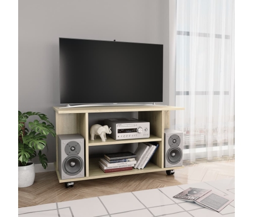 Mueble de TV ruedas madera ingeniería roble Sonoma 80x40x45 cm