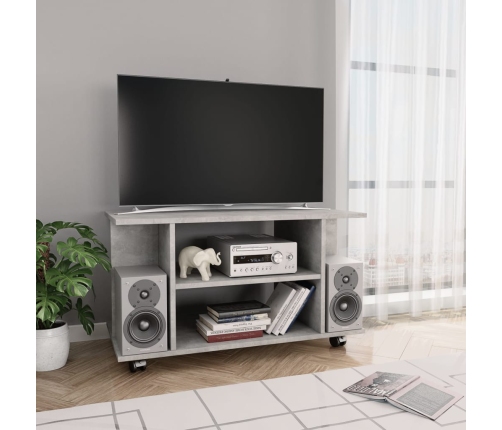 Mueble de TV ruedas madera ingeniería gris hormigón 80x40x45 cm