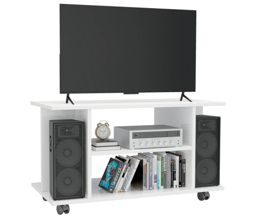 Mueble de TV ruedas madera ingeniería blanco brillo 80x40x45 cm