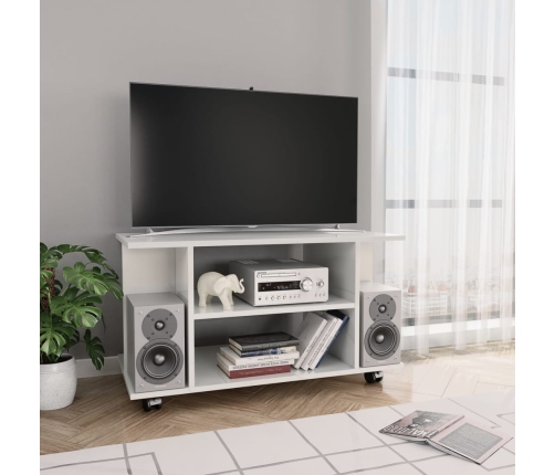 Mueble de TV ruedas madera ingeniería blanco brillo 80x40x45 cm