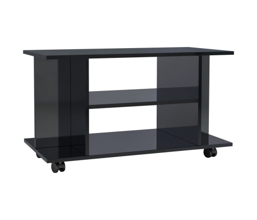 Mueble de TV ruedas madera ingeniería negro brillo 80x40x45 cm