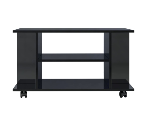 Mueble de TV ruedas madera ingeniería negro brillo 80x40x45 cm