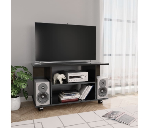 Mueble de TV ruedas madera ingeniería negro brillo 80x40x45 cm