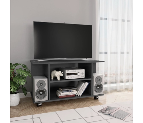 Mueble de TV ruedas madera ingeniería gris brillo 80x40x45 cm