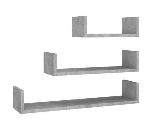 Estantes de pared 3 piezas madera contrachapada gris hormigón