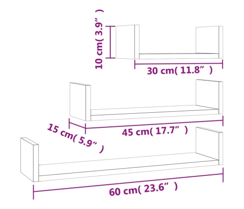 Estantes de pared 3 piezas madera contrachapada gris hormigón