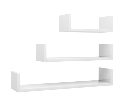 Estantes de pared 3 pzas madera contrachapada blanco brillante