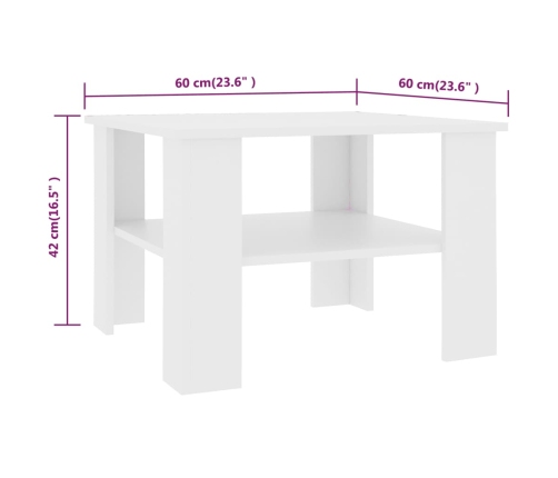 vidaXL Mesa de centro madera contrachapada blanco 60x60x42 cm