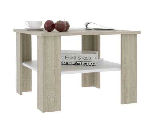 Mesa de centro madera contrachapada blanco y Sonoma 60x60x42 cm