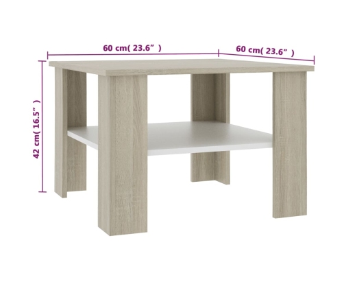 Mesa de centro madera contrachapada blanco y Sonoma 60x60x42 cm